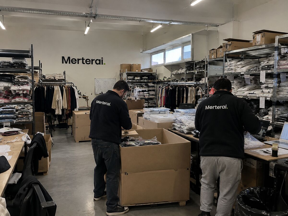 MerterAI operasyon alanında toptan giyim siparişlerini kolileyen ekip